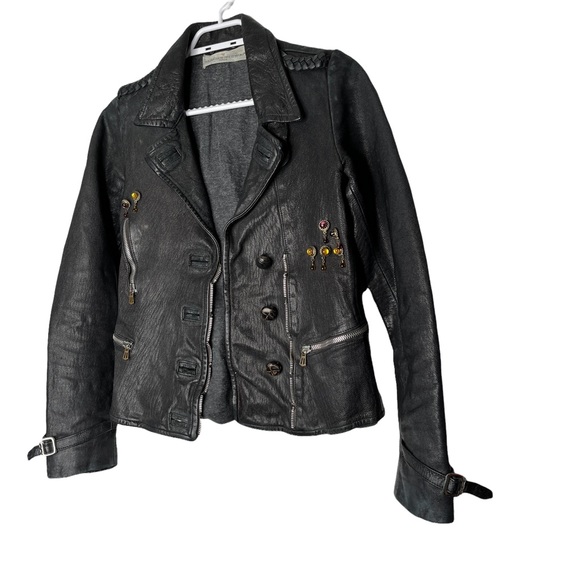 Golden Goose Deluxe Brand Black Leather Moto Jacket With Crystal Embellishments - Picture 2 of 6